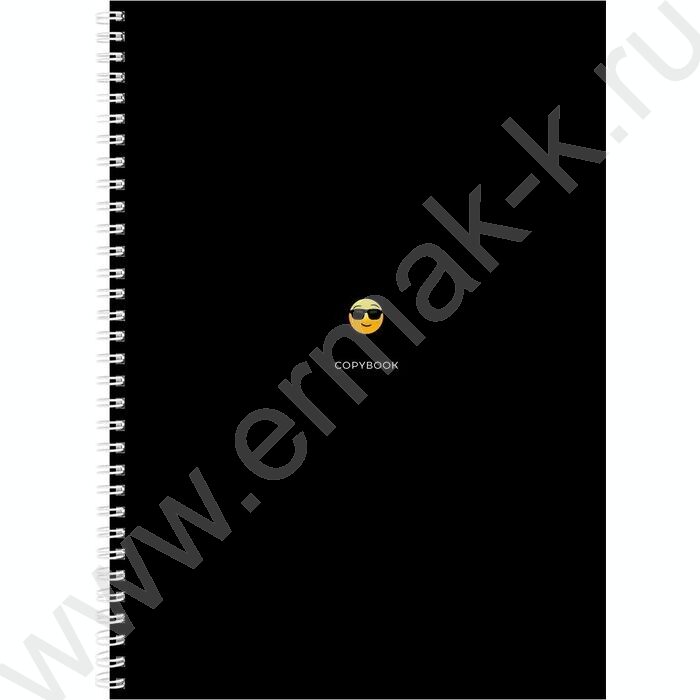 Тетрадь  96л А4 клетка/спираль "Смайлик на черном фоне-1" /софт-тач/ | Фото 1