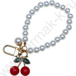 Брелок металический "Very Cherry" /метал. кКольцо,  с двумя подвесами в форме вишни и жемчужины NEW | Фото 1