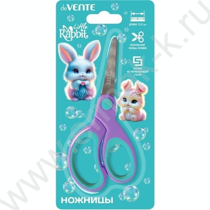 Ножницы 13,5см детские "Little Rabbit" /с закругл. кончиками лезвий /прорезин.колца /блистер | Фото 1
