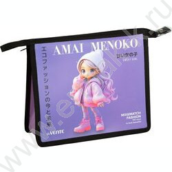 Папка для тетрадей A5 "Amai Menoko" текстиль,  молния сверху, текст.расшир. NEW | Фото 1