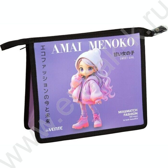 Папка для тетрадей A5 "Amai Menoko" текстиль,  молния сверху, текст.расшир. NEW | Фото 1