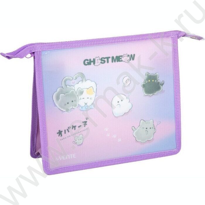 Папка для тетрадей A5 "Ghost Meow" текстиль,  молния сверху, текст.расшир. NEW | Фото 1