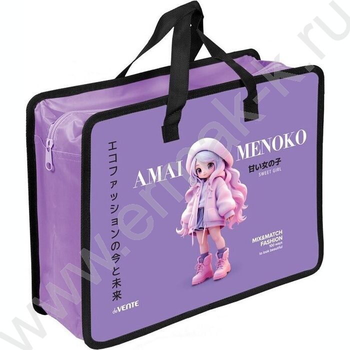 Папка для тетрадей A4 "Amai Menoko" текстиль,  молния сверху, текст.расшир., с ручками NEW | Фото 1
