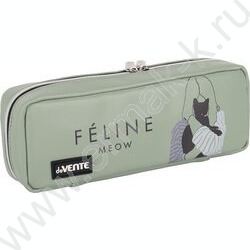Пенал-прямоугольный 21*9*5см "Feline Meow", молния, иск.кожа, с 2 бегунунками /фисташковый NEW | Фото 1