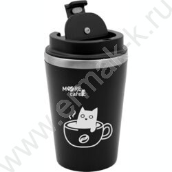 Термокружка  400мл "MooreCafe" /8-12 часов, с черной текстильной петлей /цвет черный NEW | Фото 1