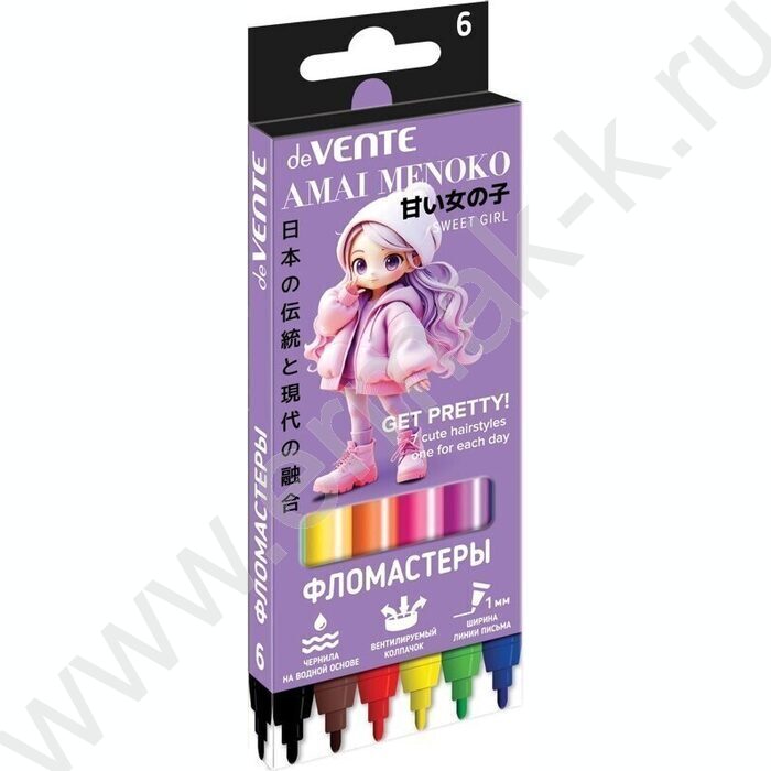 Фломастеры   6цв Amai Menoko вентилируемый колпачок, к/кор с подвесом NEW | Фото 1