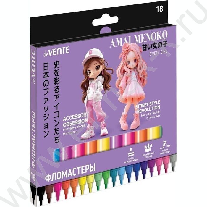 Фломастеры  18цв Amai Menoko вентилируемый колпачок, к/кор с подвесом NEW | Фото 1