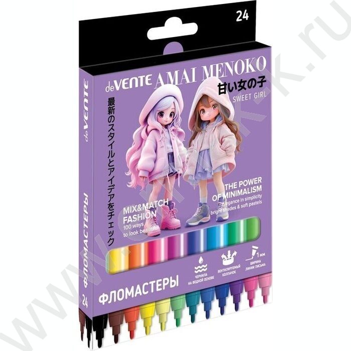 Фломастеры  24цв Amai Menoko вентилируемый колпачок, к/кор с подвесом NEW | Фото 1