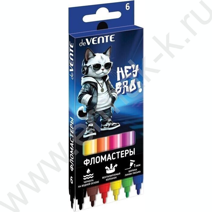 Фломастеры   6цв Hey Bro вентилируемый колпачок, к/кор с подвесом NEW | Фото 1