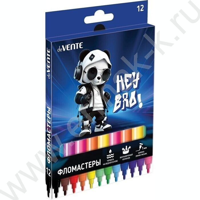 Фломастеры  12цв Hey Bro вентилируемый колпачок, к/кор с подвесом NEW | Фото 1