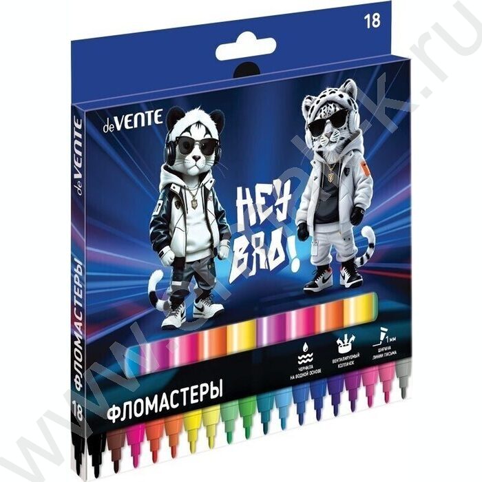 Фломастеры  18цв Hey Bro вентилируемый колпачок, к/кор с подвесом NEW | Фото 1