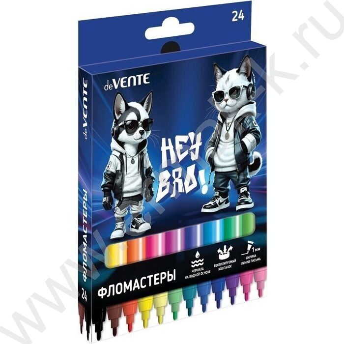 Фломастеры  24цв Hey Bro вентилируемый колпачок, к/кор с подвесом NEW | Фото 1