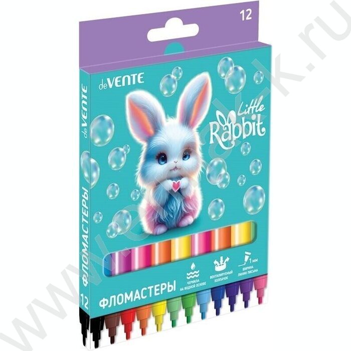 Фломастеры  12цв Little Rabbit вентилируемый колпачок, к/кор с подвесом NEW | Фото 1