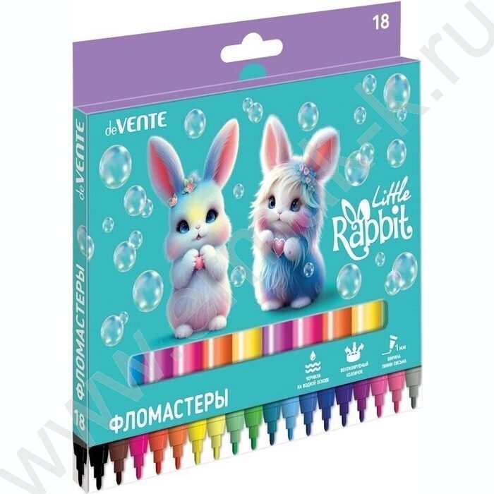 Фломастеры  18цв Little Rabbit вентилируемый колпачок, к/кор с подвесом NEW | Фото 1
