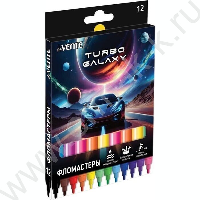 Фломастеры  12цв Turbo Galaxy вентилируемый колпачок, к/кор с подвесом NEW | Фото 1