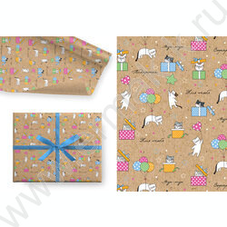 Крафт-бумага 78гр/м2 70см*100см Коты с подарками NEW | Фото 1