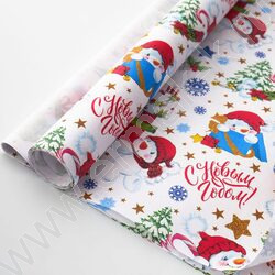 Бумага упаковочная крафт белый 100*70см 78гр/м2 Снеговики с подарками NEW | Фото 2