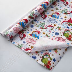 Бумага упаковочная крафт белый 100*70см 78гр/м2 Снеговики с подарками NEW | Фото 3