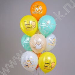 Шар воздушный 12" шелк рис. 1ст. СДР! Детские пухлые животные 2цв. 5 дизайнов NEW | Фото 2