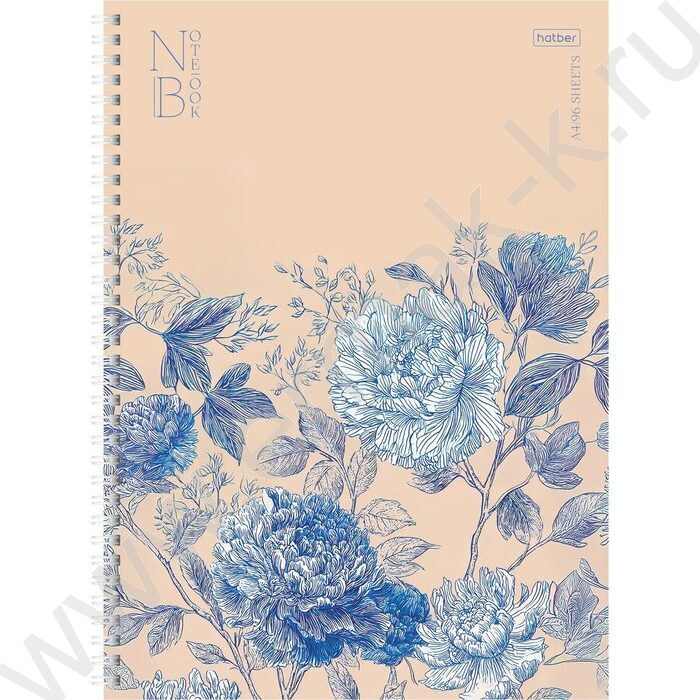 Тетрадь  96л А4 клетка/спираль/тв.обл. "Королевские пионы" /перфорация на отрыв,мат.ламин./ | Фото 1