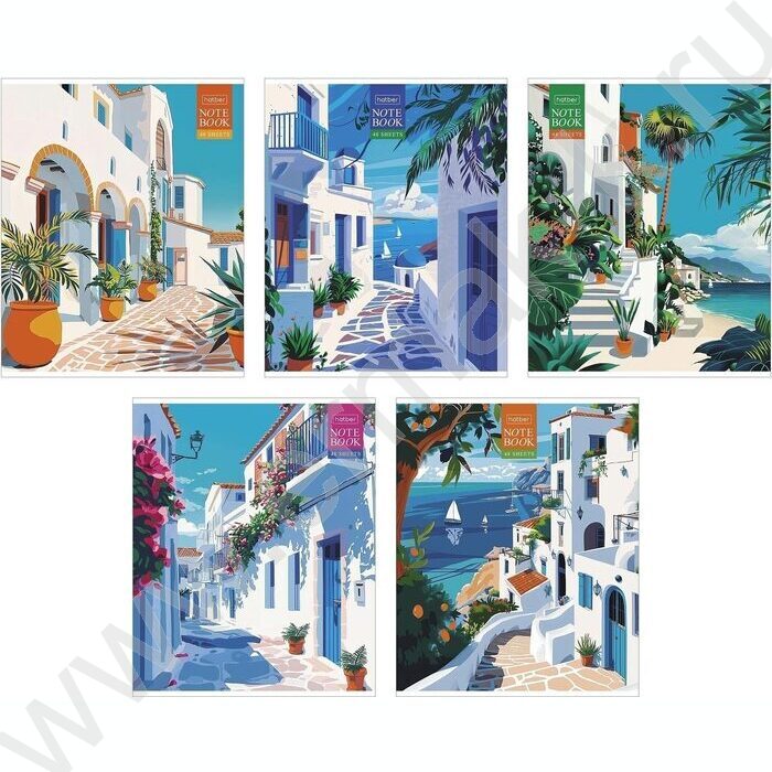 Тетрадь  48л клетка "Солнечные кварталы" /тиснение/ 5видов | Фото 1