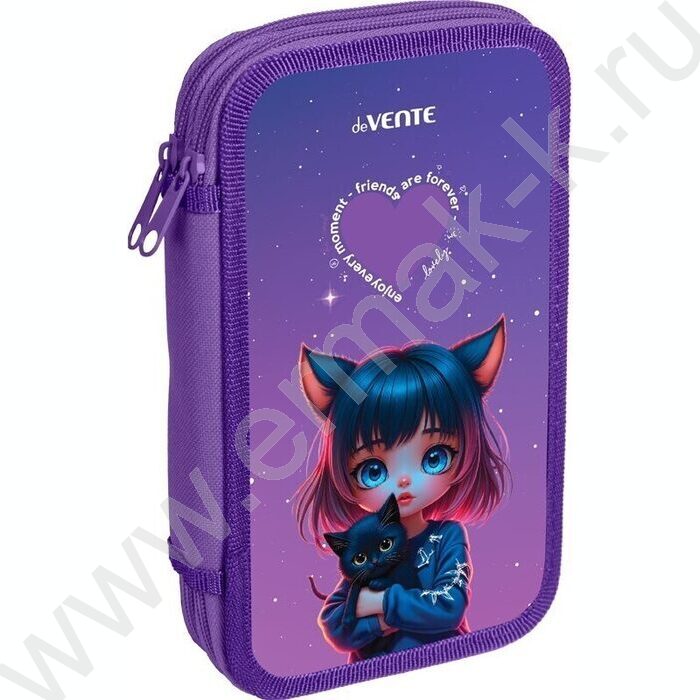 Пенал б/наполн. 2молнии  205x108мм "Friends Fore", картон с покрытием из фольги с конгрев. тисне | Фото 1