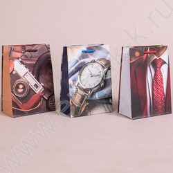 Пакет подарочный бумажный 14*20см Мужской микс NEW | Фото 2