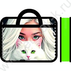 Папка д/тетрадей А4 пластик с ручками, широкая Девушка и кот NEW | Фото 1