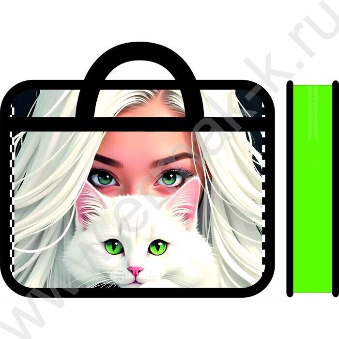 Папка д/тетрадей А4 пластик с ручками, широкая Девушка и кот | Фото 1
