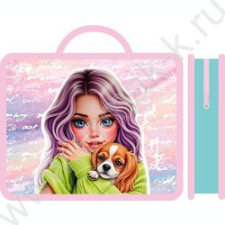 Папка д/тетрадей А4 пластик с ручками Девушка и щенок NEW | Фото 1