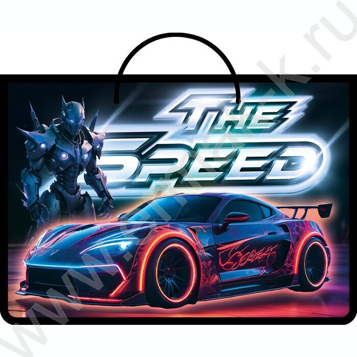 Папка д/тетрадей А4 пластик ручка-шнурок Неоновый авто | Фото 1