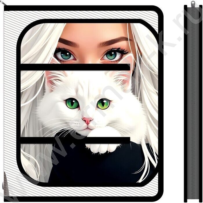 Папка д/труда А4 пластик молния вокруг Девушка и кот | Фото 1