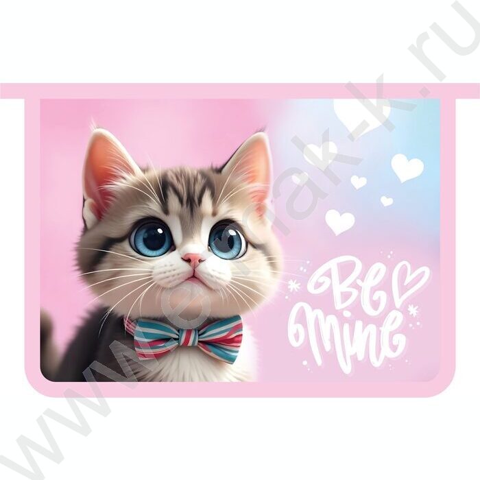 Папка д/труда А4 пластик молния сверху с дизайном Котик с бантиком | Фото 1