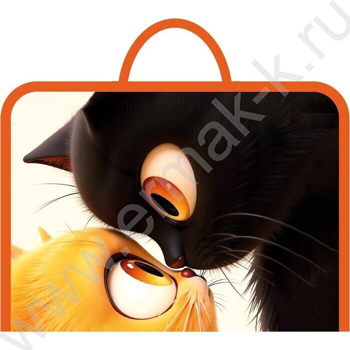 Папка д/труда А4 пластик, молния вокруг, ручки-тесьма Два кота | Фото 1