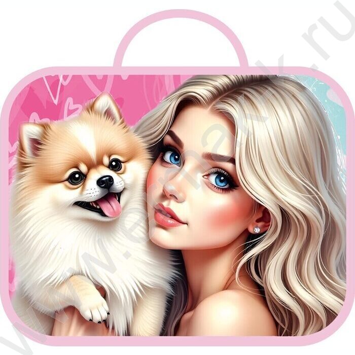 Папка школьника А4 ткань, широкая, с ручками+твердое дно "Девушка с пёсиком" NEW | Фото 1