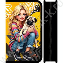 Пенал б/наполн. 1молния 205*115мм МАХ Девушка с мопсом /большой | Фото 1