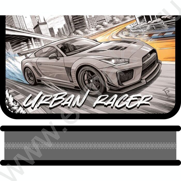 Пенал б/наполн. 1молния 190*115мм Гонка в мегаполисе /большой с откидной планкой | Фото 1