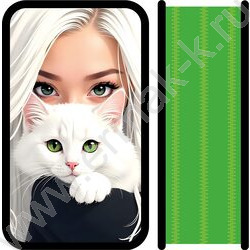 Пенал б/наполн. 3молнии 190*105мм Девушка и кот /большой, тканевый торец NEW | Фото 1