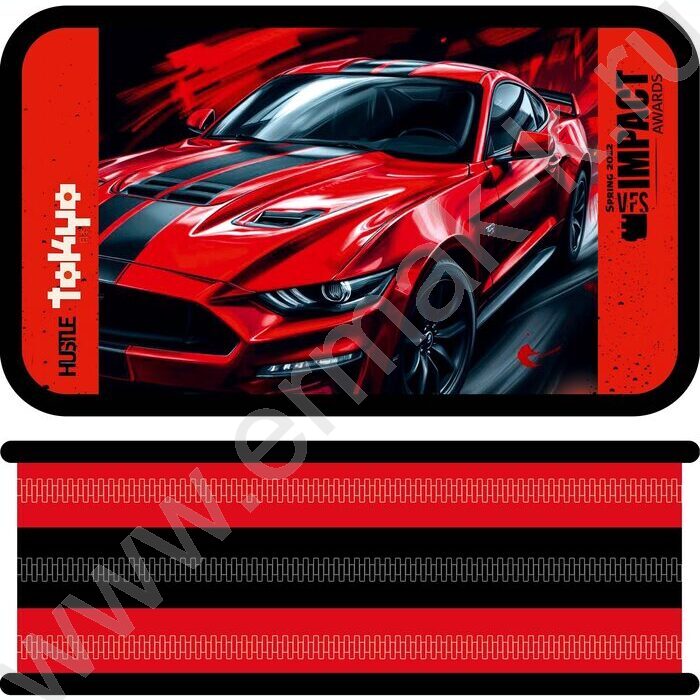 Пенал б/наполн. 3молнии 190*105мм Красная машина /большой, тканевый торец | Фото 1