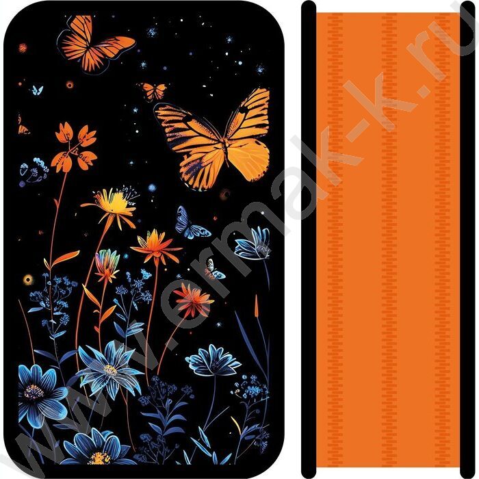 Пенал б/наполн. 3молнии 190*105мм Цветы и бабочки /большой, тканевый торец | Фото 1