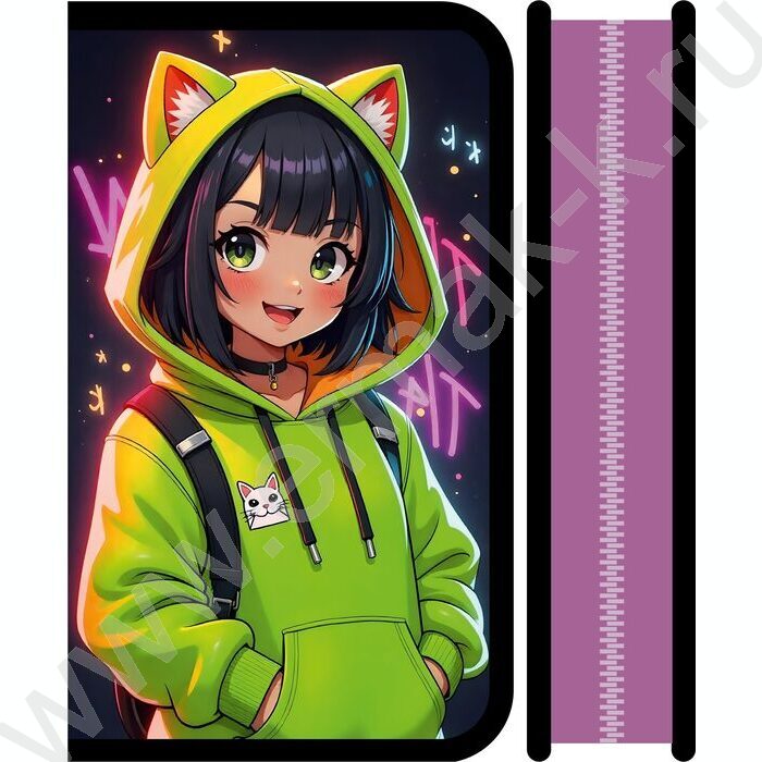 Пенал б/наполн. 1молния 190*115мм SOFT Зеленоглазая девочка | Фото 1