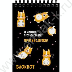 Блокнот  80л А6 спираль "Корги отдыхает" клетка/сплошной глянц.УФ-лак NEW | Фото 1