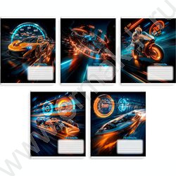 Тетрадь  18л клетка "Ночные гонки" /выборочный  УФ-лак/ ассорти NEW | Фото 1