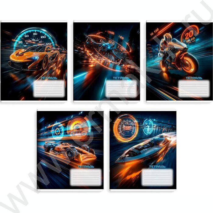 Тетрадь  18л клетка "Ночные гонки" /выборочный  УФ-лак/ ассорти | Фото 1