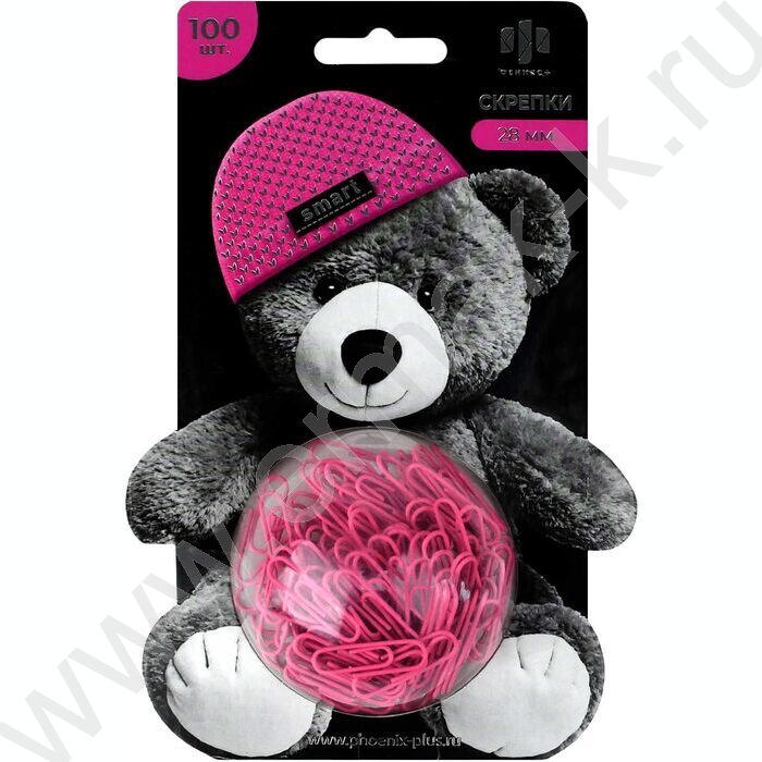 Скрепки 28мм /100шт малиновые "Мишка в шапочке" | Фото 1