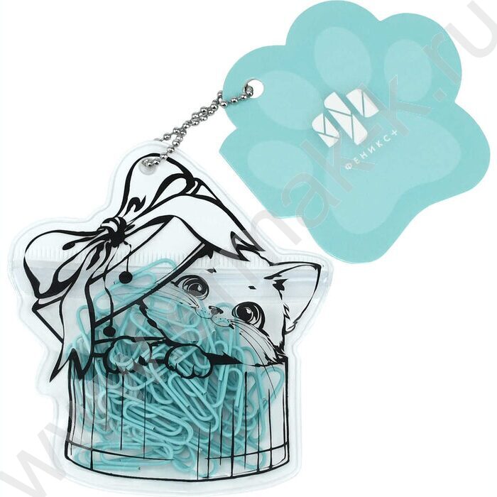 Скрепки 28мм / 40шт мятные "Котёнок в коробке" /ПВХ-пакет с многоразовой струнной застёжкой (зип | Фото 1