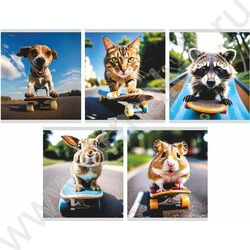 Тетрадь  48л клетка "Зверята на скейтах" /мел.карт. /ассорти NEW | Фото 1