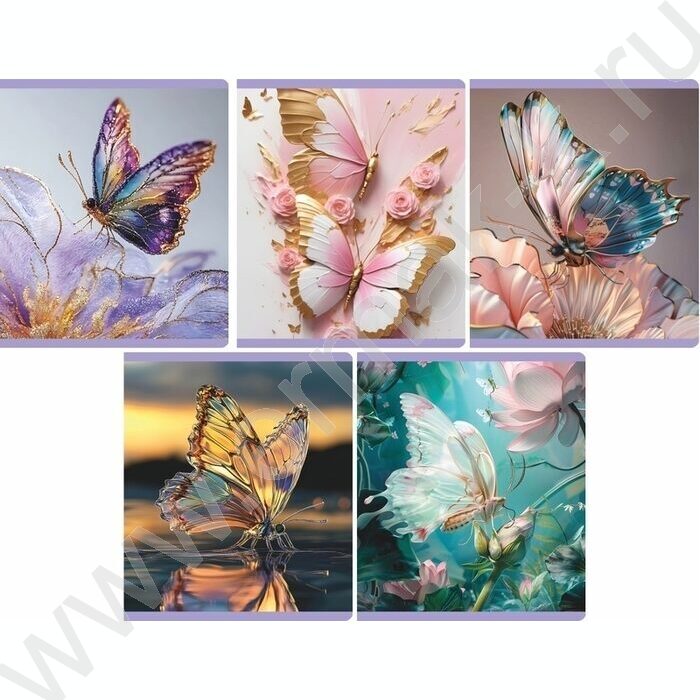 Тетрадь  48л клетка "Бабочки" /мел.карт., лам. soft touch /ассорти | Фото 1