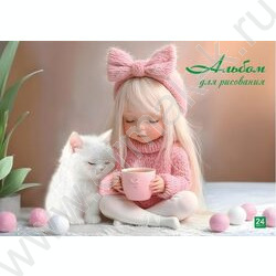 Альбом д/рисования 24л "Девочка с котиком" NEW | Фото 1