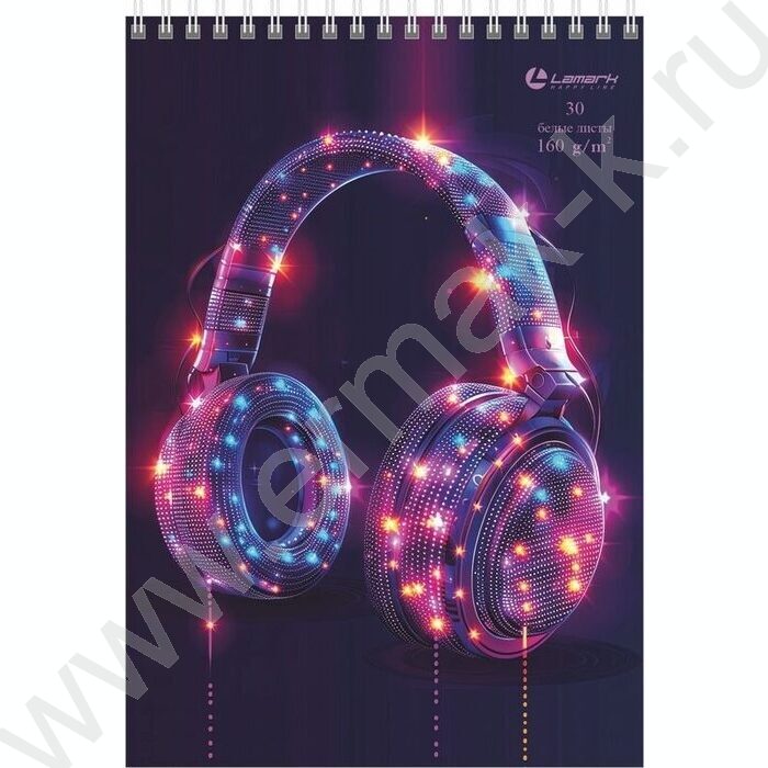 Скетчбук  30л А5 спираль сверху "Наушники" /обложка-софт тач, твердая подложка, 160г/кв.м | Фото 1